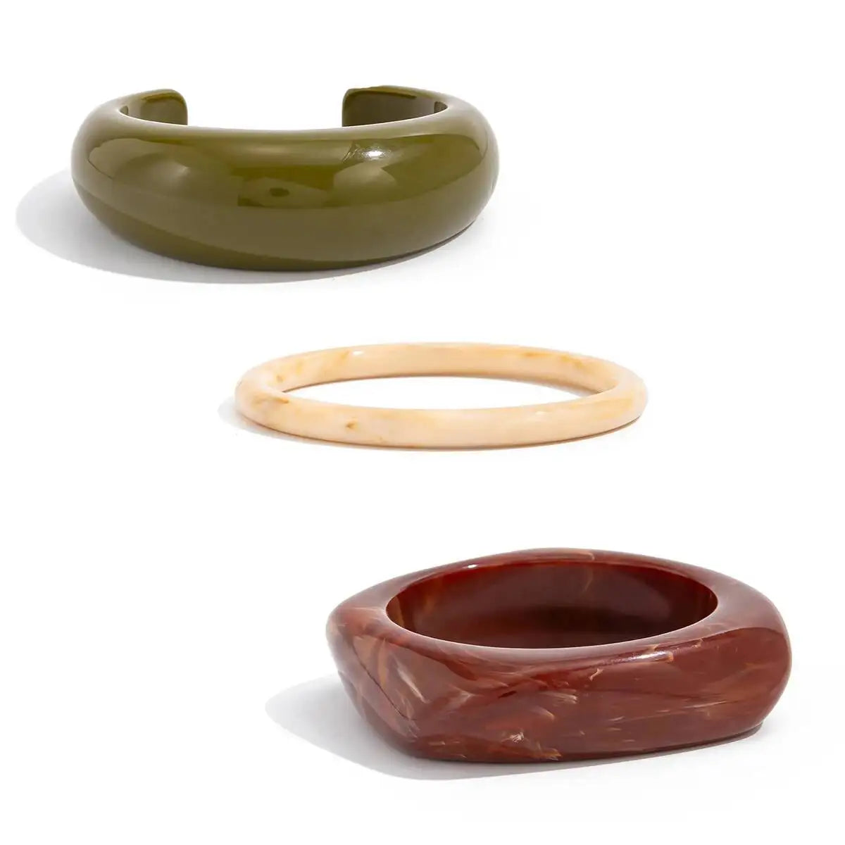 Ingemark 3 Styles Boho Resin Stacked Round Bangles for Women Ethnic Geometric Chunky Wide Bracelets Hand Jewelry Accessories