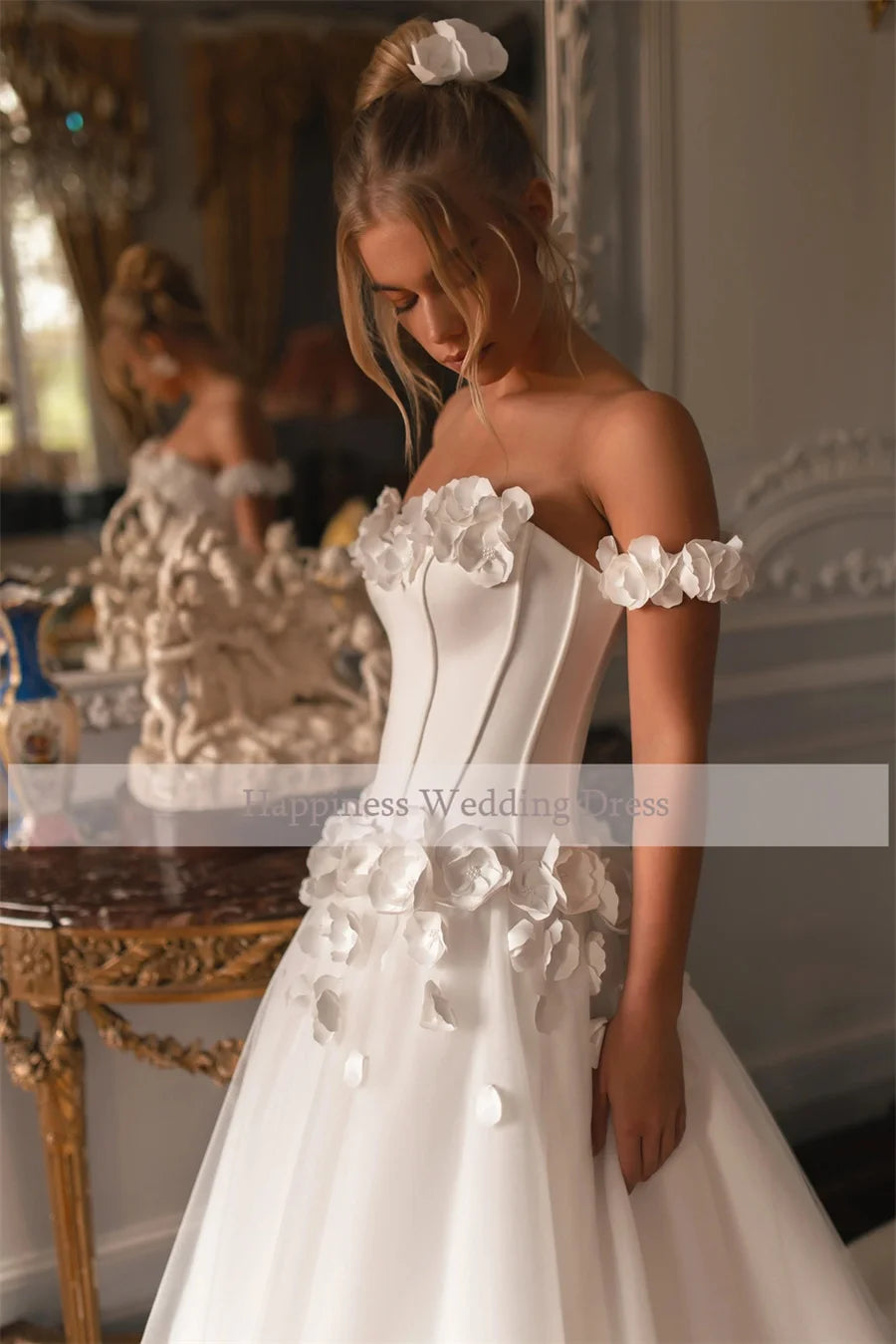 Customized Sweetheart  3D Flowers Cap Sleeve  Wedding Dress    Buttons Color Bridal Gown robe de mariée