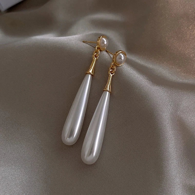 New Long Hanging Earrings for Women Imitation Pearl Water Drop Pendants Exaggerated Dangle Earrings Elegant Wedding Ear Jewelry