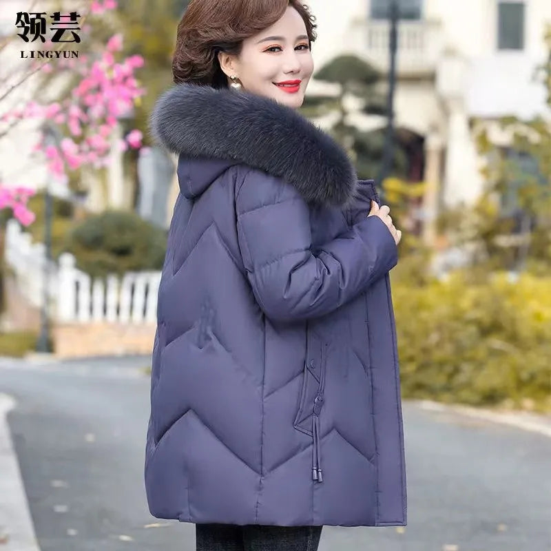 Winter Clothes New Medium Long Down Cotton Jacket Women Middle-aged Plush Thickened Cotton Jacket Female Outwear