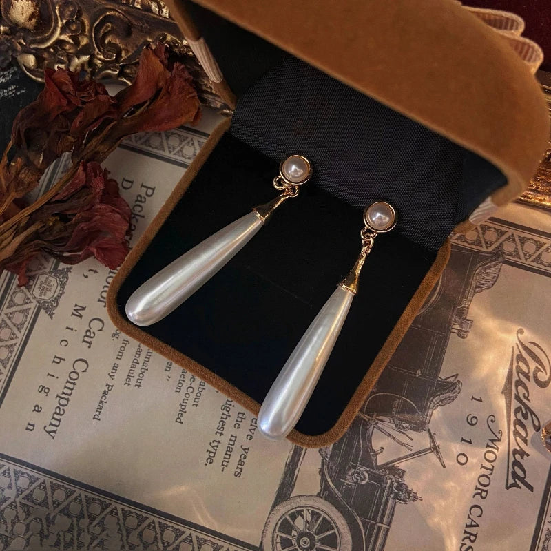 Simple Water Droplet Pearl Ear Clips for Women Wedding Party Vintage Long Elegant Round Clip on Earrings Non Piercing Geometry