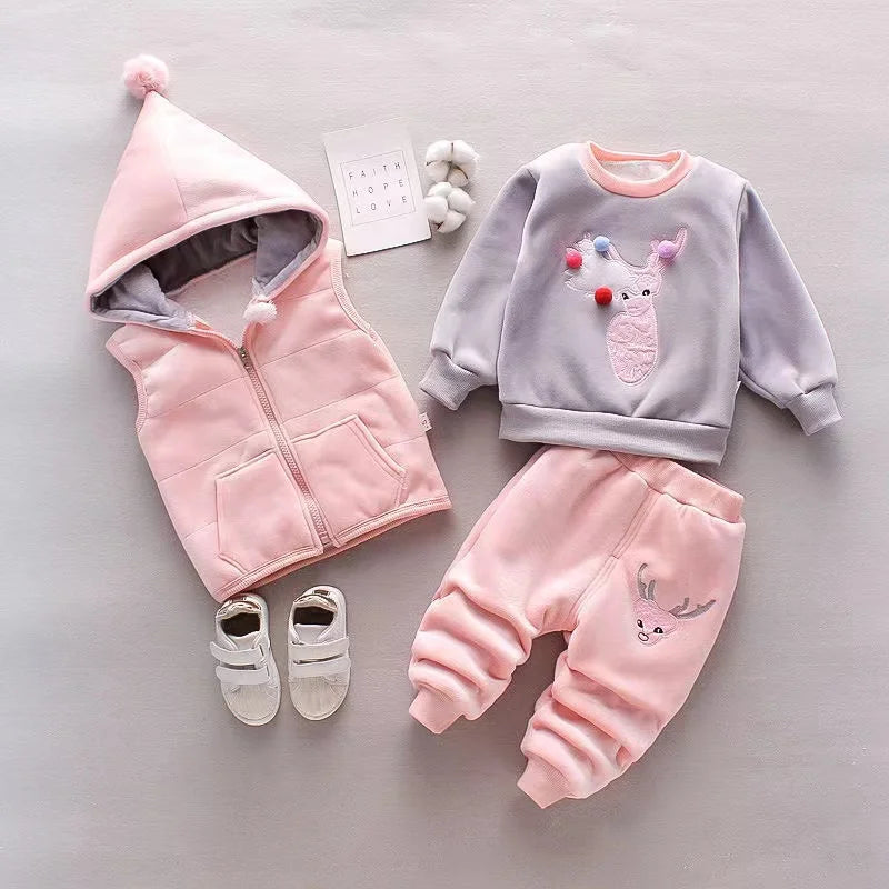 3Pcs Newborn Clothes Baby Girl Clothes Sets Infant Outfit Autumn Winter Vest+Sweater+ Pants Toddler Clothing Set Warm Suits 0-4Y
