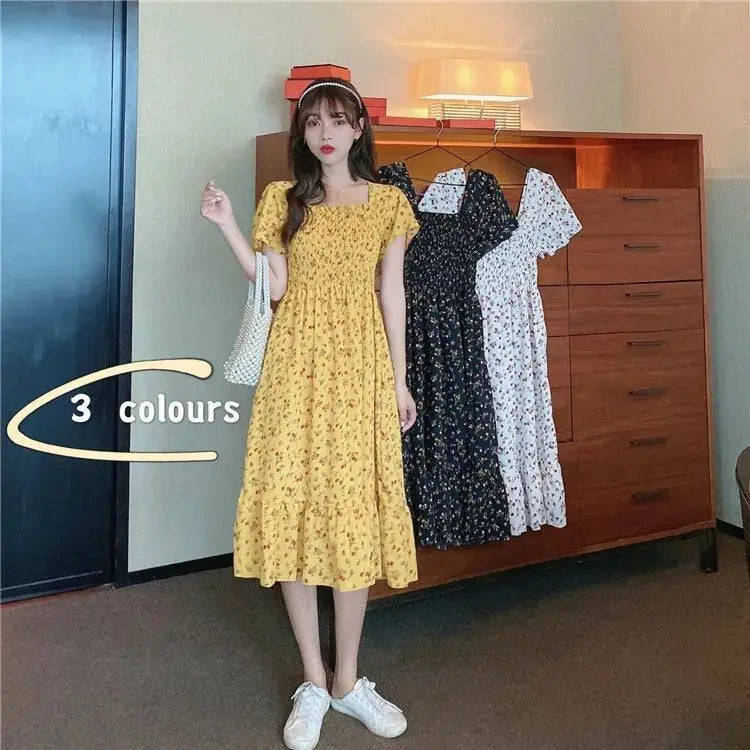 2026 New Spring Summer Dress Women Mini Dresses Female Short Sleeve Elastic Bust Printed Floral Pleated Backless Casual Dress