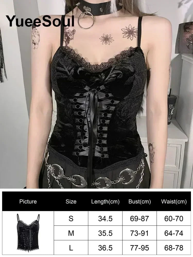 Gothic Crop Tops Black Spaghetti Strap Mesh Slim Corset Tops 2026 New Goth Punk Grunge Fairy Core Sexy Y2K Halloween Clothing