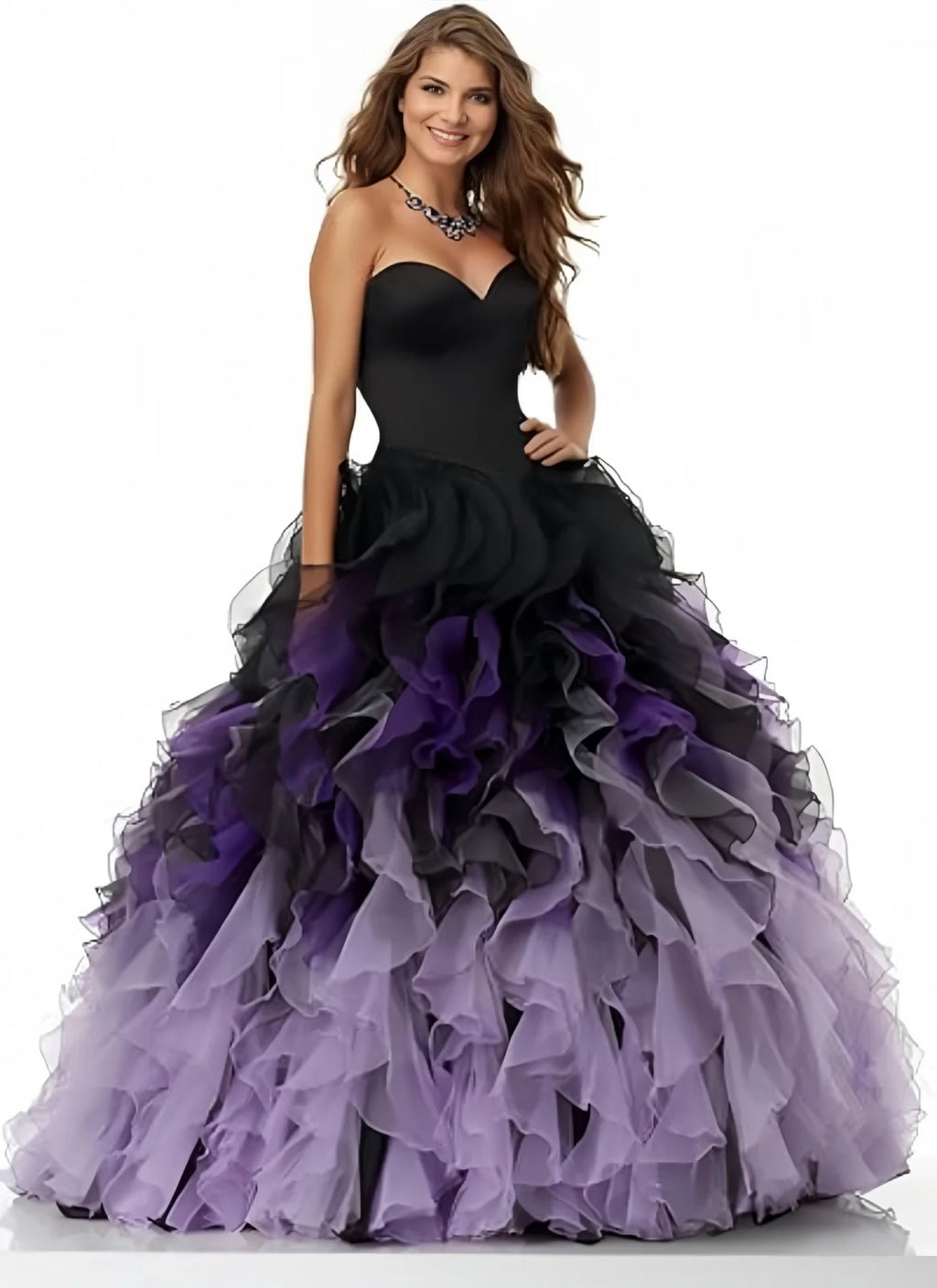Organza Quinceanera Dress Strapless Ruffles Prom Dresses Ball Gown Long Puffy Sweetheart Ombre Wedding Cocktail Dress