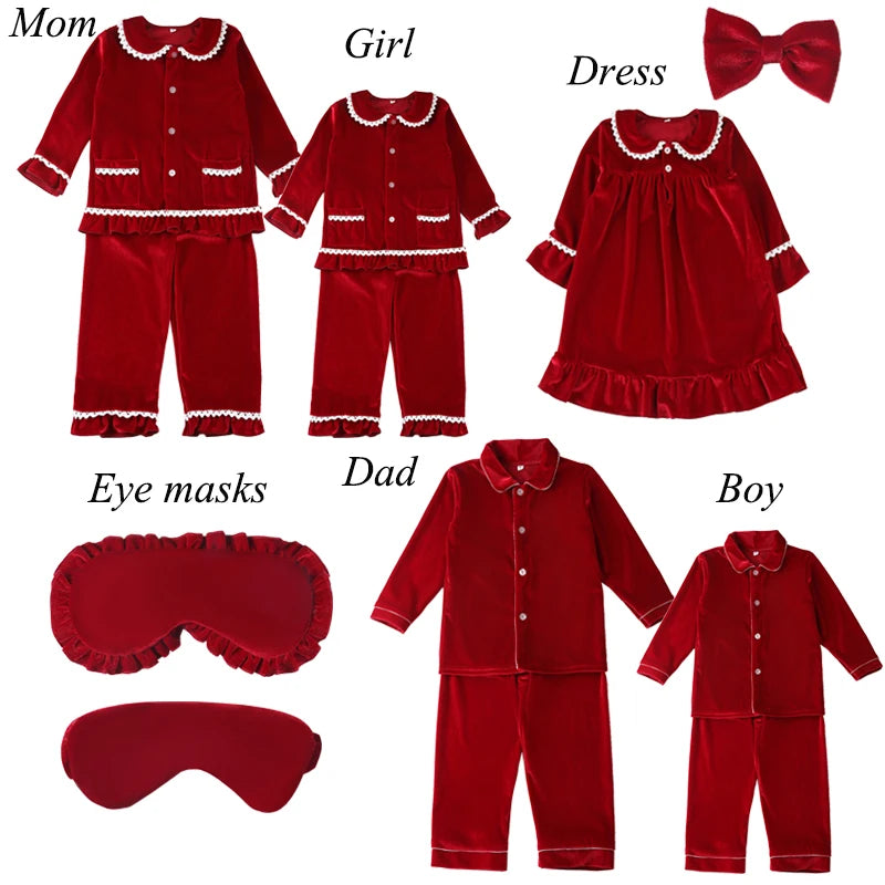 Mudbala 2025 Red Velvet Luxury Pajama Sets For Women Men Kids Boys And Girls Family Matching Christmas Pyjamas With Eye Masks