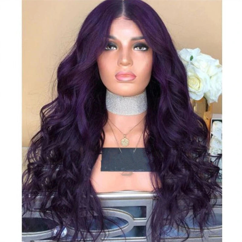 Wavy Purple Wigs Synthetic Hair Cosplay Wig Long Colored Wigs For Women Female Costume Wig Grey Green Pink Red Dark Brown Blue