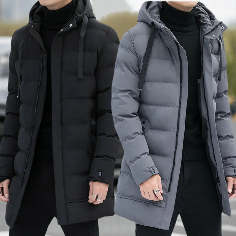 Winter medium and long men's hooded cotton clothes 2026 new down cotton clothes long men's jackets men clothing