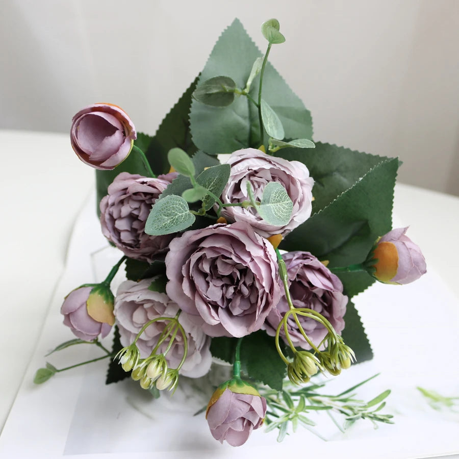 1Pc Silk Rose Artificial Flower Peony Outdoor UV Protection Wedding Wreath Bridal Bouquet Festival Decor Vase Home Room Diy Gift