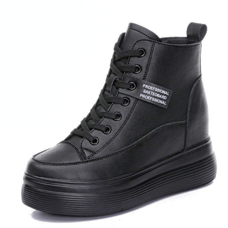 Fujin 8cm Platform Wedge Sneakers Women Shoes Genuine Leather Lace Up Spring Autumn Winter Shoes Winter Shoes Soft Leather Punk