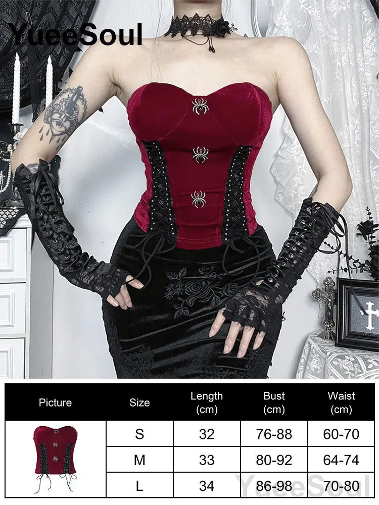 Gothic Crop Tops Black Spaghetti Strap Mesh Slim Corset Tops 2026 New Goth Punk Grunge Fairy Core Sexy Y2K Halloween Clothing