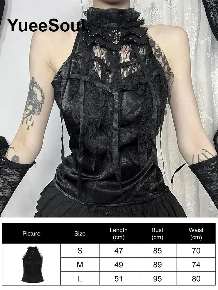 Gothic Crop Tops Black Spaghetti Strap Mesh Slim Corset Tops 2026 New Goth Punk Grunge Fairy Core Sexy Y2K Halloween Clothing