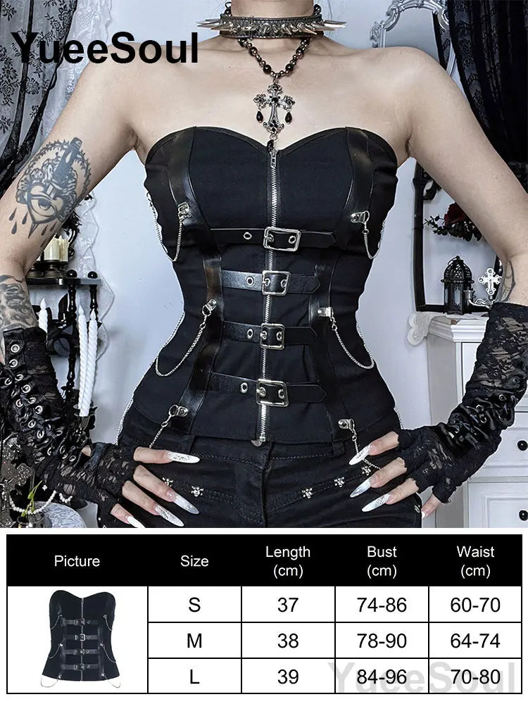 Gothic Crop Tops Black Spaghetti Strap Mesh Slim Corset Tops 2026 New Goth Punk Grunge Fairy Core Sexy Y2K Halloween Clothing