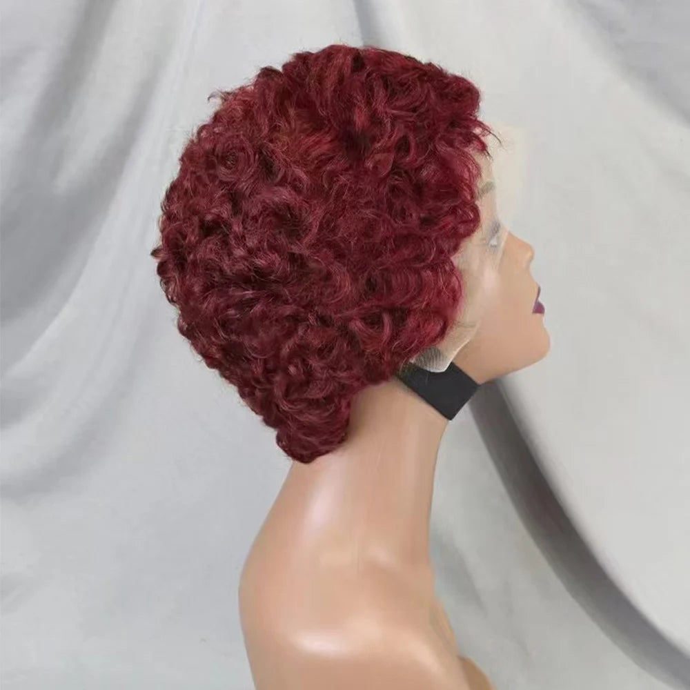 13x4 Lace Frontal Short Pixie Cut Curly Wave  Human Hair Wigs 180% Density 13x4 Lace Front Human Hair Wig for Black Women