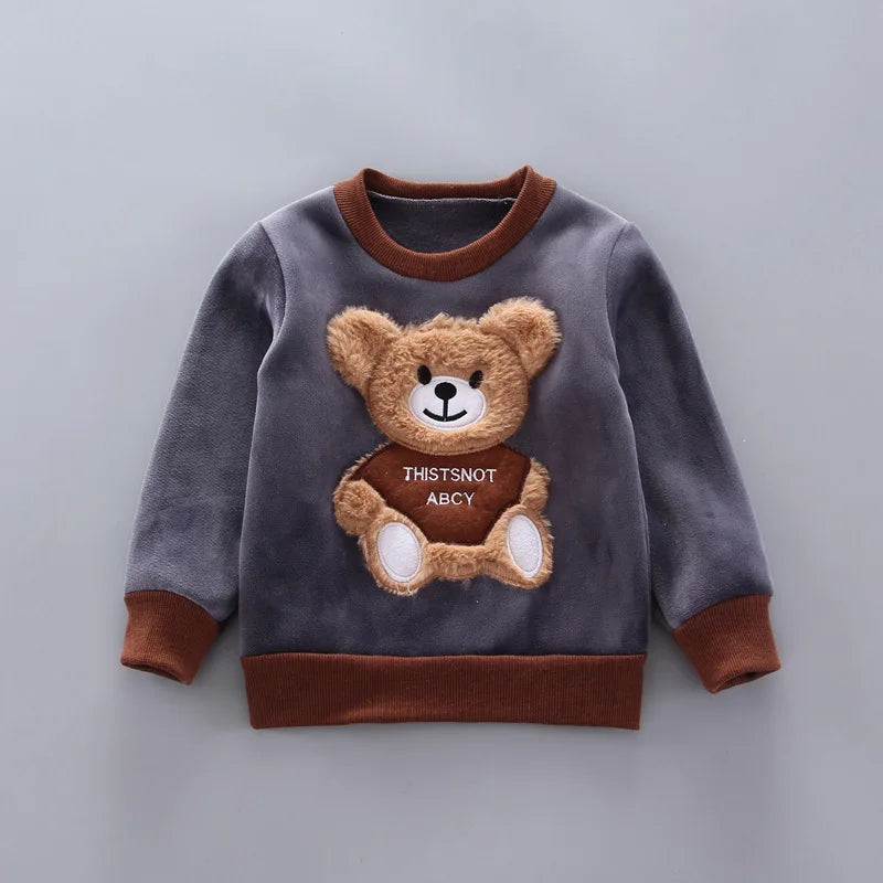 Warm Baby Girls Boys Homewear Autumn Cartoon Bear Fashion Flannel Clothes  Two-piece Set Kids Sleepwear Children Pajamas