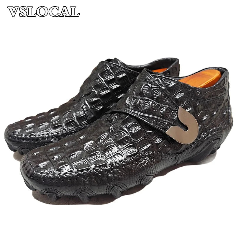 Winter Men's Warm Shoes Croco Prints Formal Dress Mens Casual Shoes Black Real Leather Comfortable Monk Buckle Shoes Men