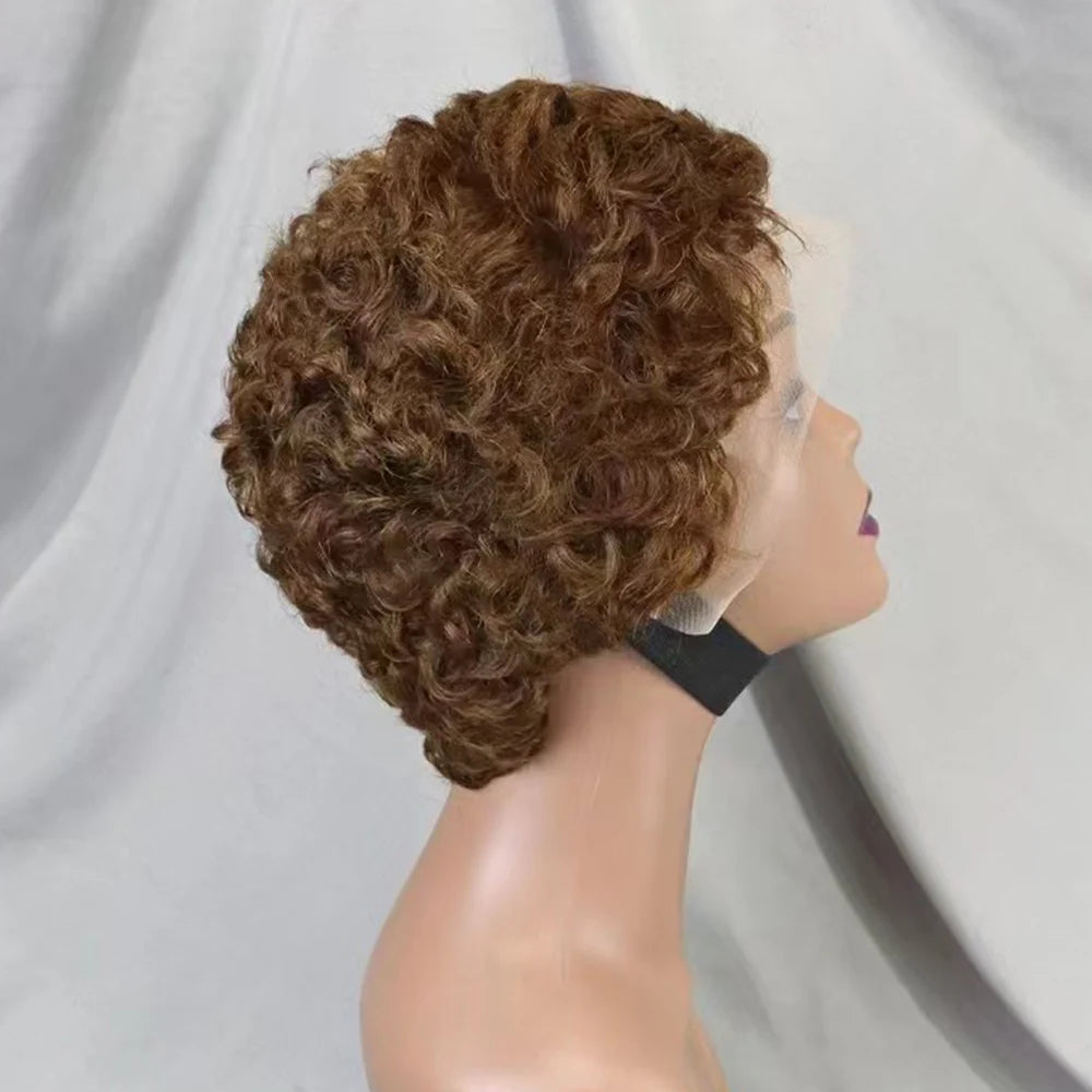 13x4 Lace Frontal Short Pixie Cut Curly Wave  Human Hair Wigs 180% Density 13x4 Lace Front Human Hair Wig for Black Women