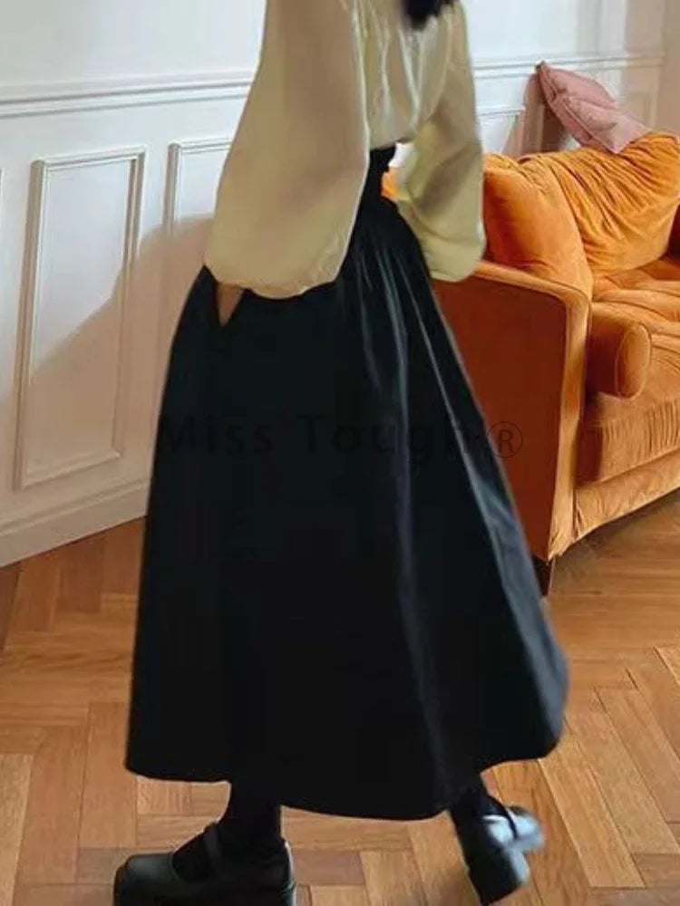 Winter Dark Brown Vintage Skirt Women Harajuku Pocket Elegant Long Skirts Female Korean Fashion Designer Y2k Casual Skirts 2026