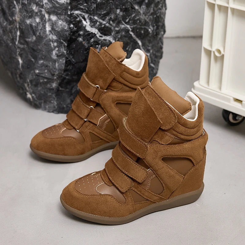 AIYUQI Women’s Ankle Boots 2026 New Genuine Leather 8CM Hidden Heel Women’s Platform Casual Sneakers Women