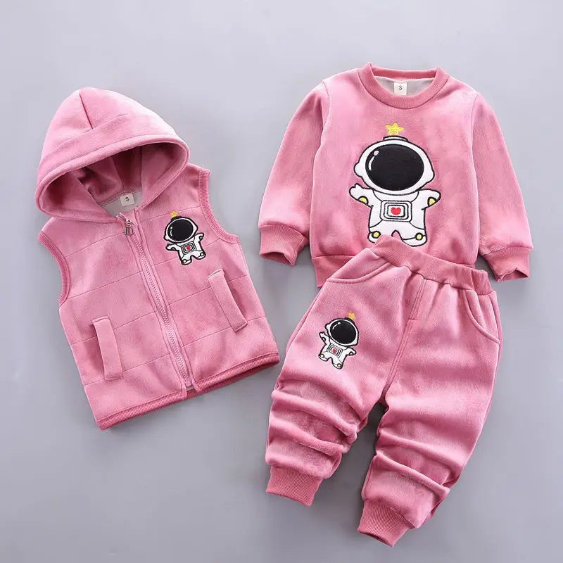 Children's Winter Padded Clothes Suit Boys Girls hooded Thickened Cotton Quilted Trousers0-5T Baby Home Service 2-Piece Set