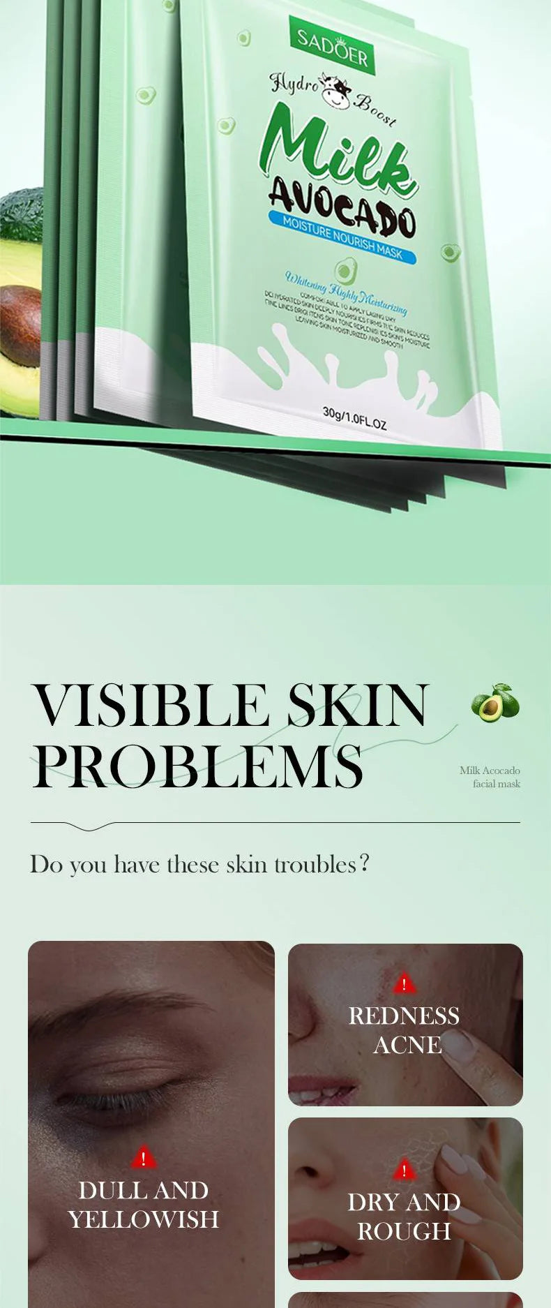 3/9/15pcs SADOER Milk Fruits Facial Masks Vitamin C Avocado Moisturizing Whitening Anti Wrinkle Face Sheet Masks Skin Care
