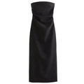 HXAO 2026 Womens Strapless Dresses Summer Off White Black White Dress Midi Ruffled Off Shoulder Backless Dress Prom Vestidos 066
