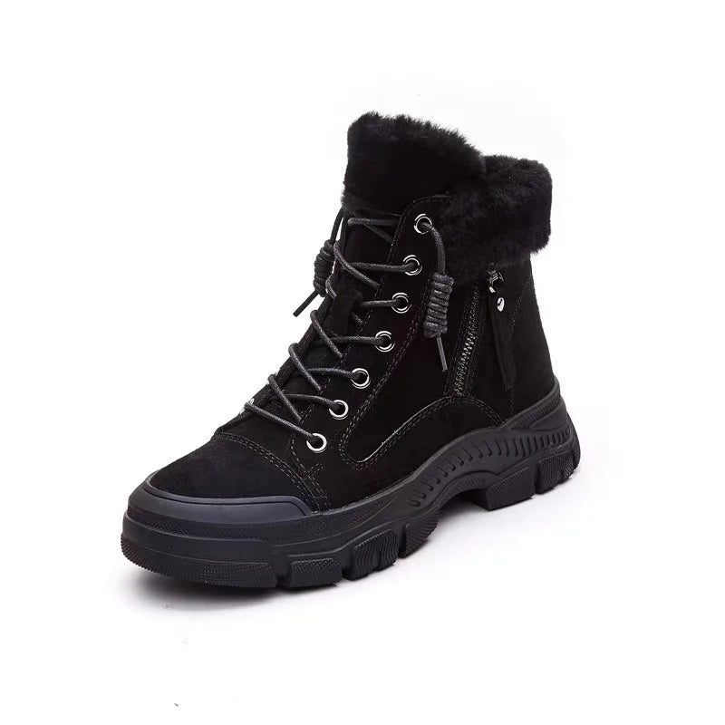 2026 Winter Shoes Women Snow Boots Thick Sole Warm Plush Cold Winter Shoes Genuine Leather Suede Women Ankle Boots
