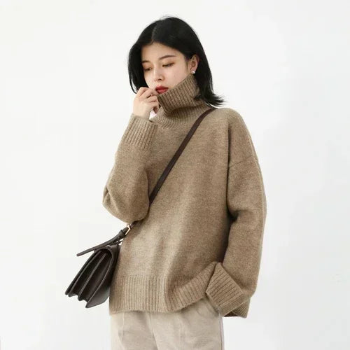 CHIC VEN Korean Women's Sweater Loose Turtleneck Sweaters Warm Solid Pullover Knitwear Basic Female Tops Autumn Winter 2026