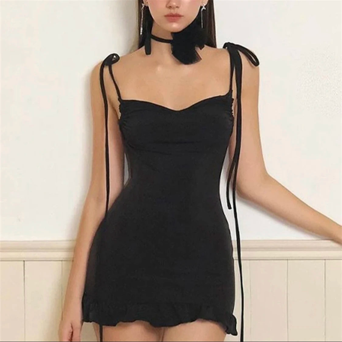 2026 European and American New High end Y2K Sexy Open Back Lace up Slim Fit Spicy Girl Short Skirt