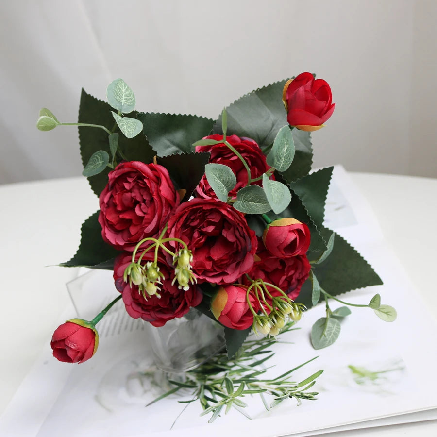 1Pc Silk Rose Artificial Flower Peony Outdoor UV Protection Wedding Wreath Bridal Bouquet Festival Decor Vase Home Room Diy Gift