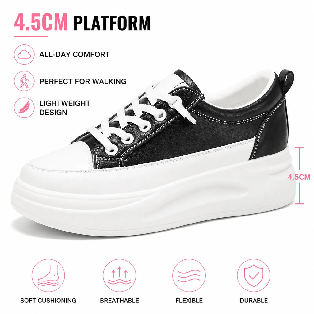 Fujin 4.5cm Genuine Leather Women Shoes Platform Flats Breathable Women Mesh Shoes White Sneakers Spring Autumn Summer Shoes