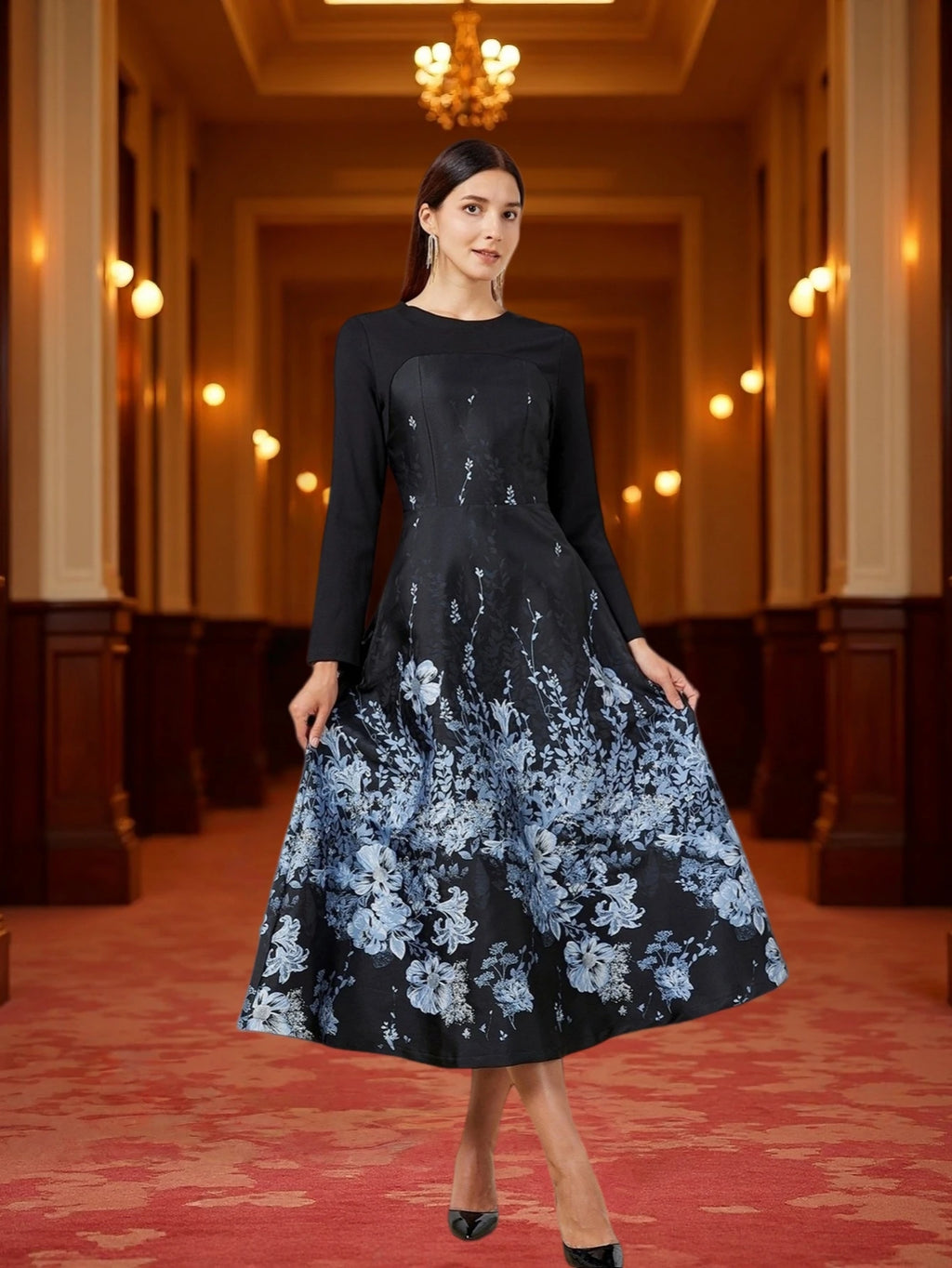 Women Luxury Long Maxi Jacquard Dress Ladies Floral Elegant Dresses New Year Ball Gown Casual Evening Party Maxi Clothing