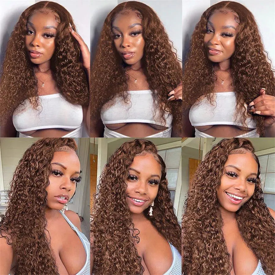Colored Chocolate Brown Curly 13x4 Lace Front Human Hair Wig 13x6 Brazilian Deep Wave Transparent Lace Frontal Wig