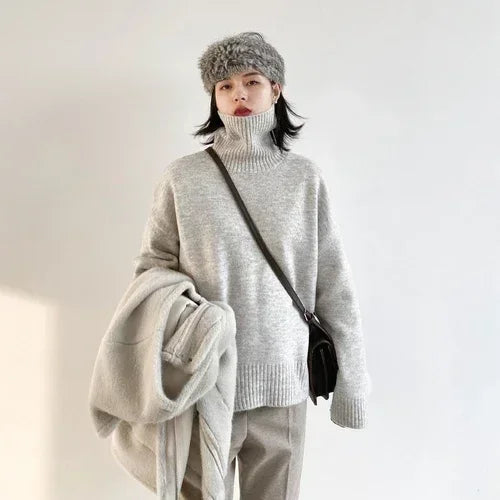CHIC VEN Korean Women's Sweater Loose Turtleneck Sweaters Warm Solid Pullover Knitwear Basic Female Tops Autumn Winter 2026