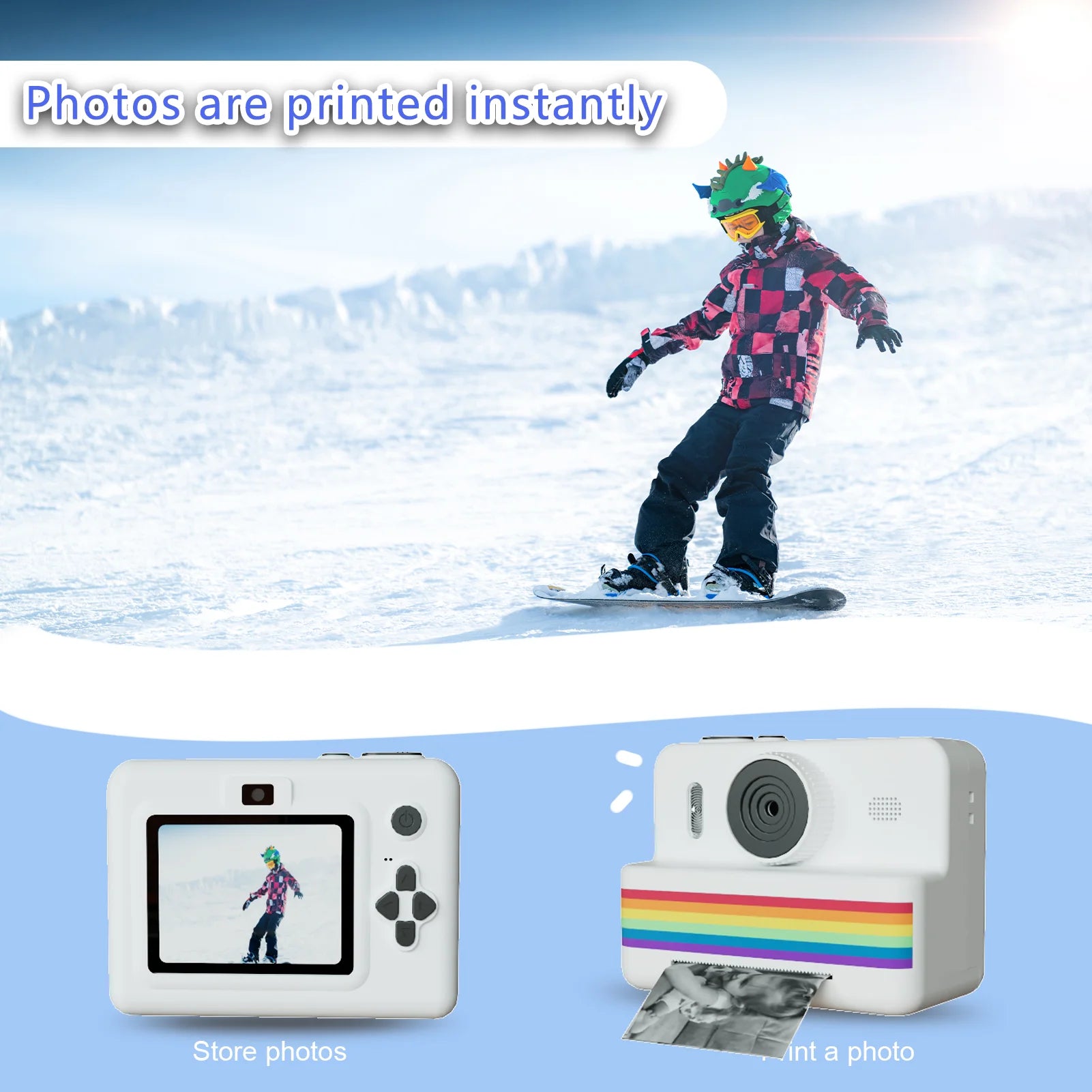 kids instants camera with 32GB memory card&color pencil, dual cameras, flashlight, the perfect gift for boys and girls.