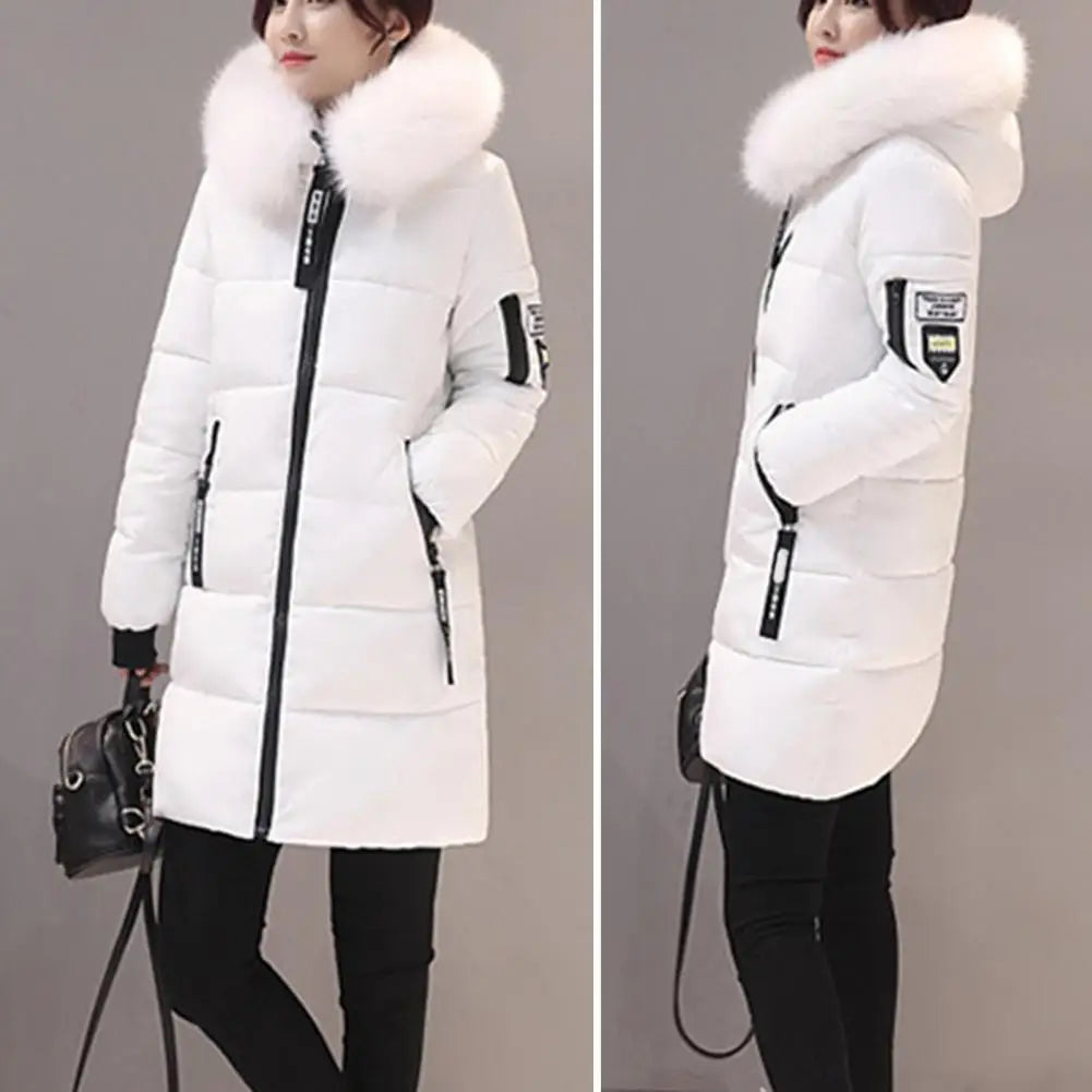 2026 New Winter Coat Women's Jacket Fur Neckline Long Basic Coats Thick Jackets Cotton Padded Outerwear Parkas Female Clothes