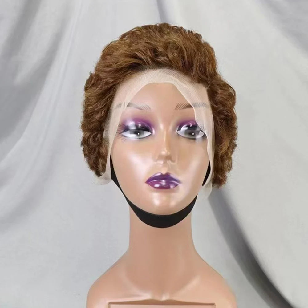 13x4 Lace Frontal Short Pixie Cut Curly Wave  Human Hair Wigs 180% Density 13x4 Lace Front Human Hair Wig for Black Women