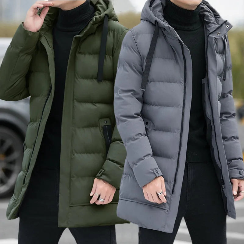 Winter medium and long men's hooded cotton clothes 2026 new down cotton clothes long men's jackets men clothing