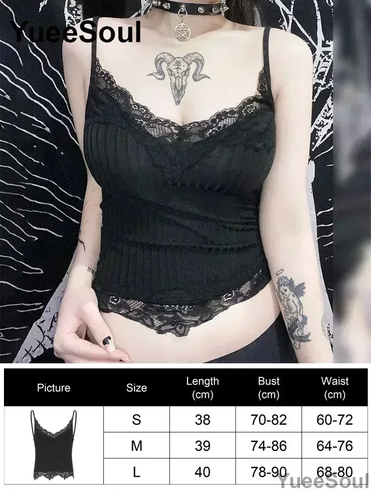 Gothic Crop Tops Black Spaghetti Strap Mesh Slim Corset Tops 2026 New Goth Punk Grunge Fairy Core Sexy Y2K Halloween Clothing