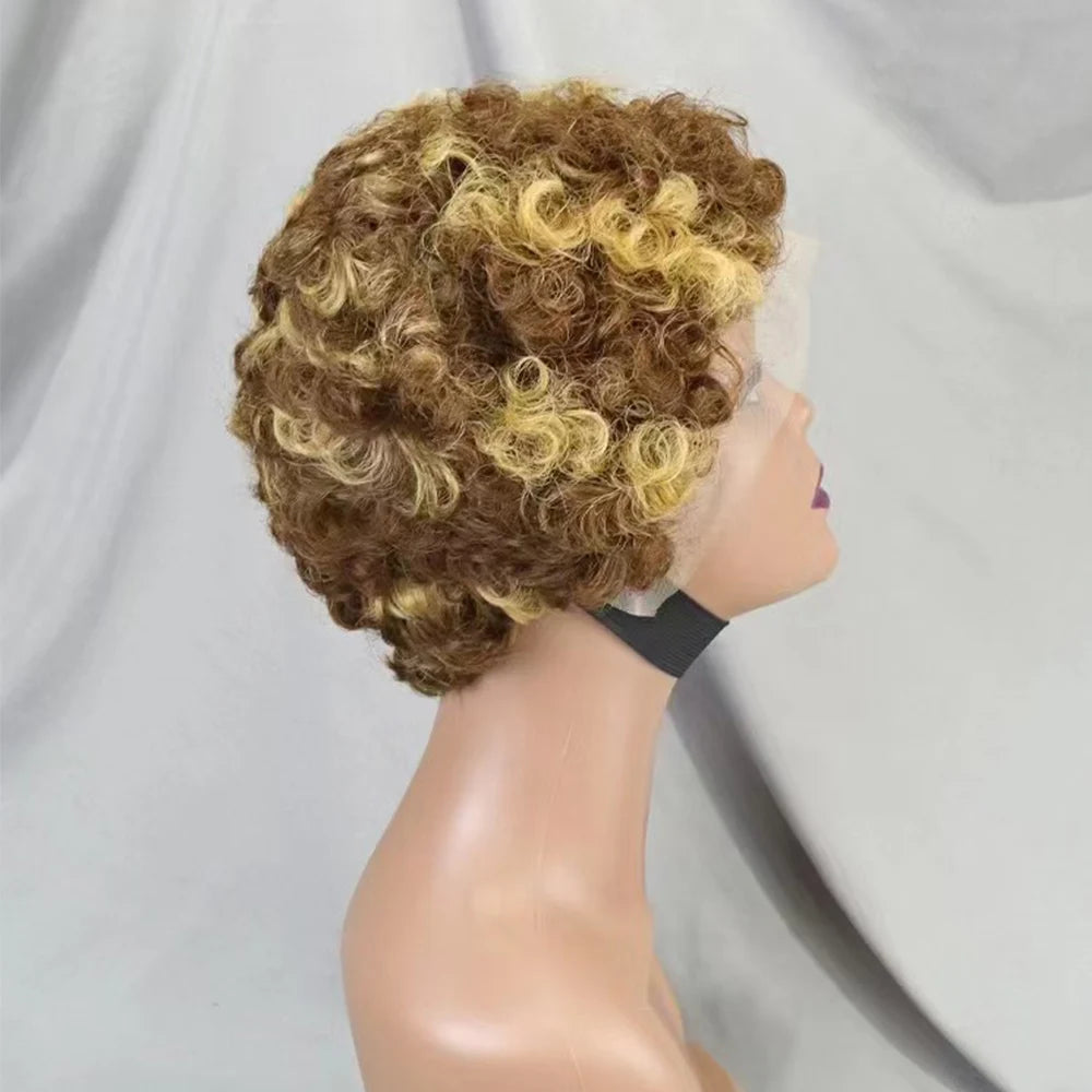13x4 Lace Frontal Short Pixie Cut Curly Wave  Human Hair Wigs 180% Density 13x4 Lace Front Human Hair Wig for Black Women