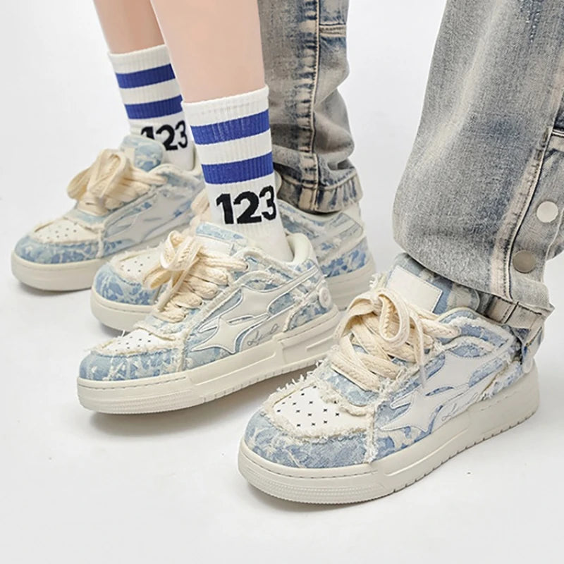 Women Sneakers Man Retro Star Y2K White Leatther Punk Rap Street Shoes for Male Fashion Skate Shoes Couple Casual Shoes Tennis