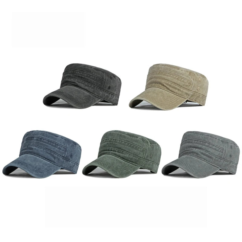 Spring Summer Short Brim Army Hat Men Women Outdoor Retro Washed Cotton Big Head Sunshade Flat Caps Military Cap Fishing Hats