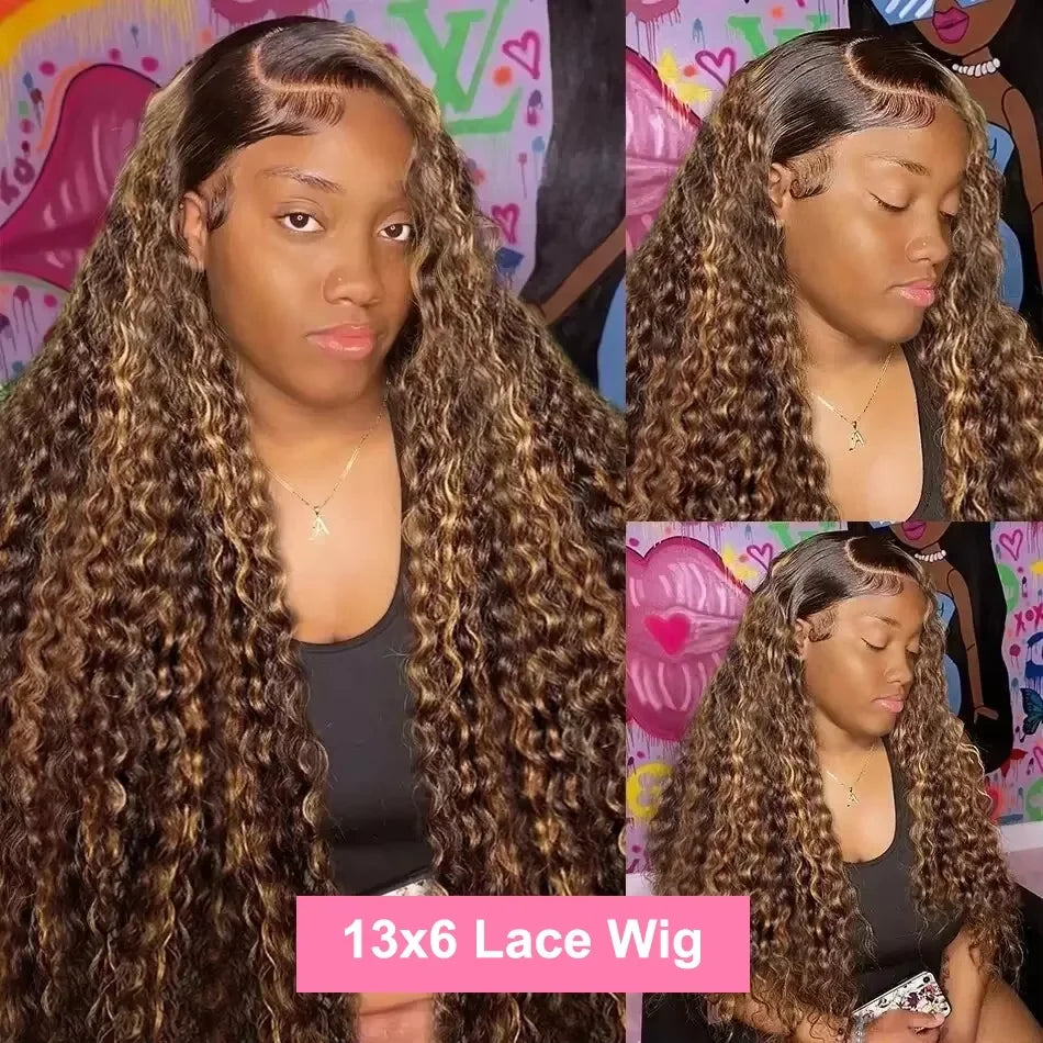 300% High Density Deep Wave Highlight 13x4 13x6 HD Lace Frontal Water Wave Wig Brazilian P4/27 Color Curly Human Hair Wigs