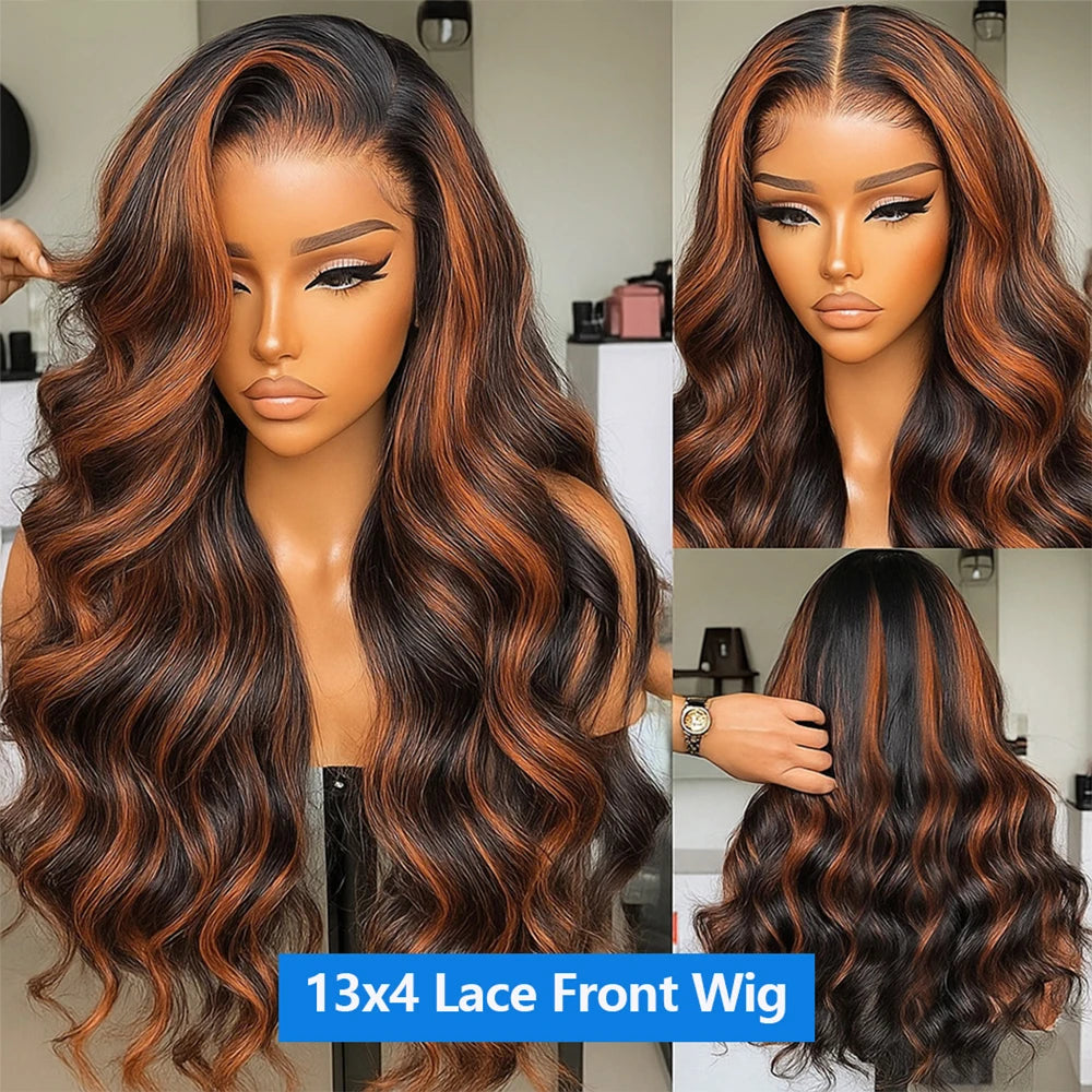 Highlight Wig 400 Density P1B/30 Body Wave 13x6 HD Transparent Lace Frontal Wig Colored Human Hair Wig Gluelss Lace Front Wig