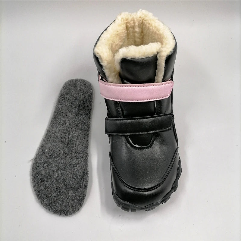 ZZFABER Girls Barefoot Boots Warm Soft  Winter Shoes for Girls Flexible Snow Boots