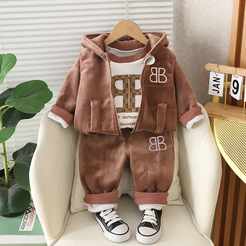 Winter Baby Boys Clothes Autumn Boys Clothing Sets Cute Cartoon Coat + Vest + Pants Girls Suits 1 2 3 4 Years New Kids Clothes