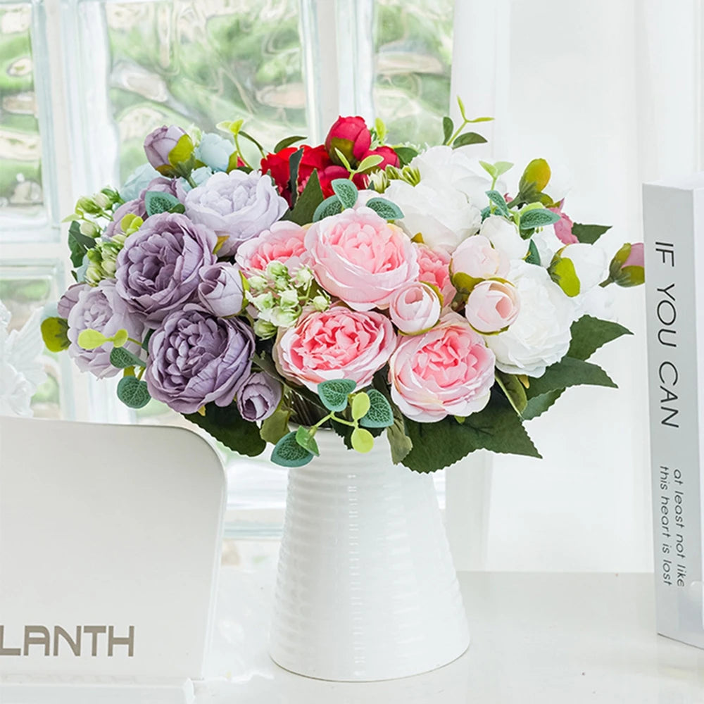 1Pc Silk Rose Artificial Flower Peony Outdoor UV Protection Wedding Wreath Bridal Bouquet Festival Decor Vase Home Room Diy Gift
