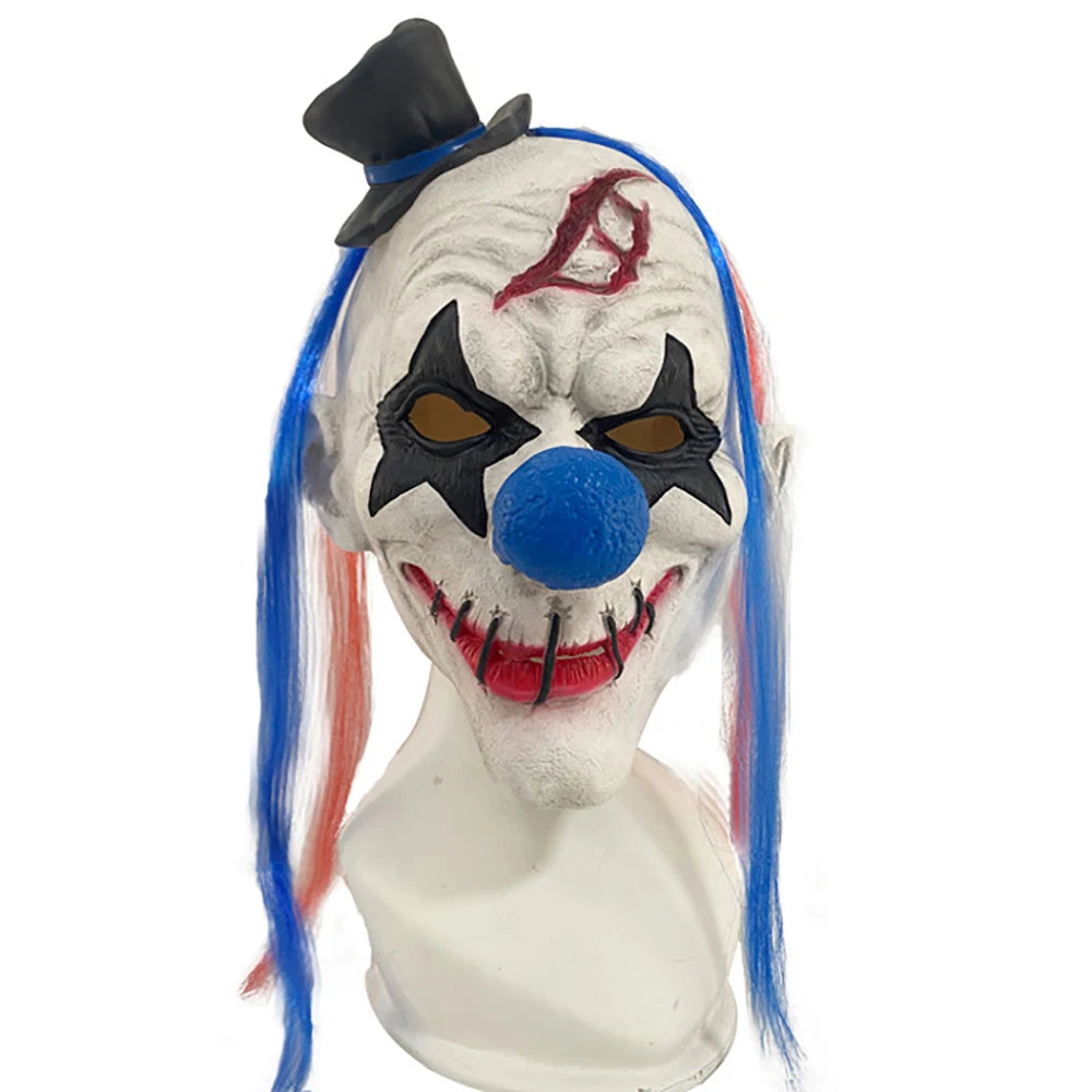 Halloween Clown mask,Scary Evil Joker Mask with Long Hair,Horror Killers Masks Costume Cosplay Props For Adult