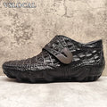 Winter Men's Warm Shoes Croco Prints Formal Dress Mens Casual Shoes Black Real Leather Comfortable Monk Buckle Shoes Men