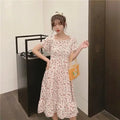 2026 New Spring Summer Dress Women Mini Dresses Female Short Sleeve Elastic Bust Printed Floral Pleated Backless Casual Dress